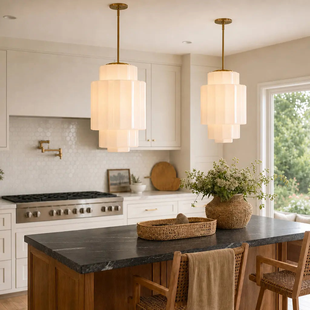 Layered Opal Glass Pendant Lamp — Antique Brass Finish