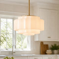 Layered Opal Glass Pendant Lamp — Antique Brass Finish