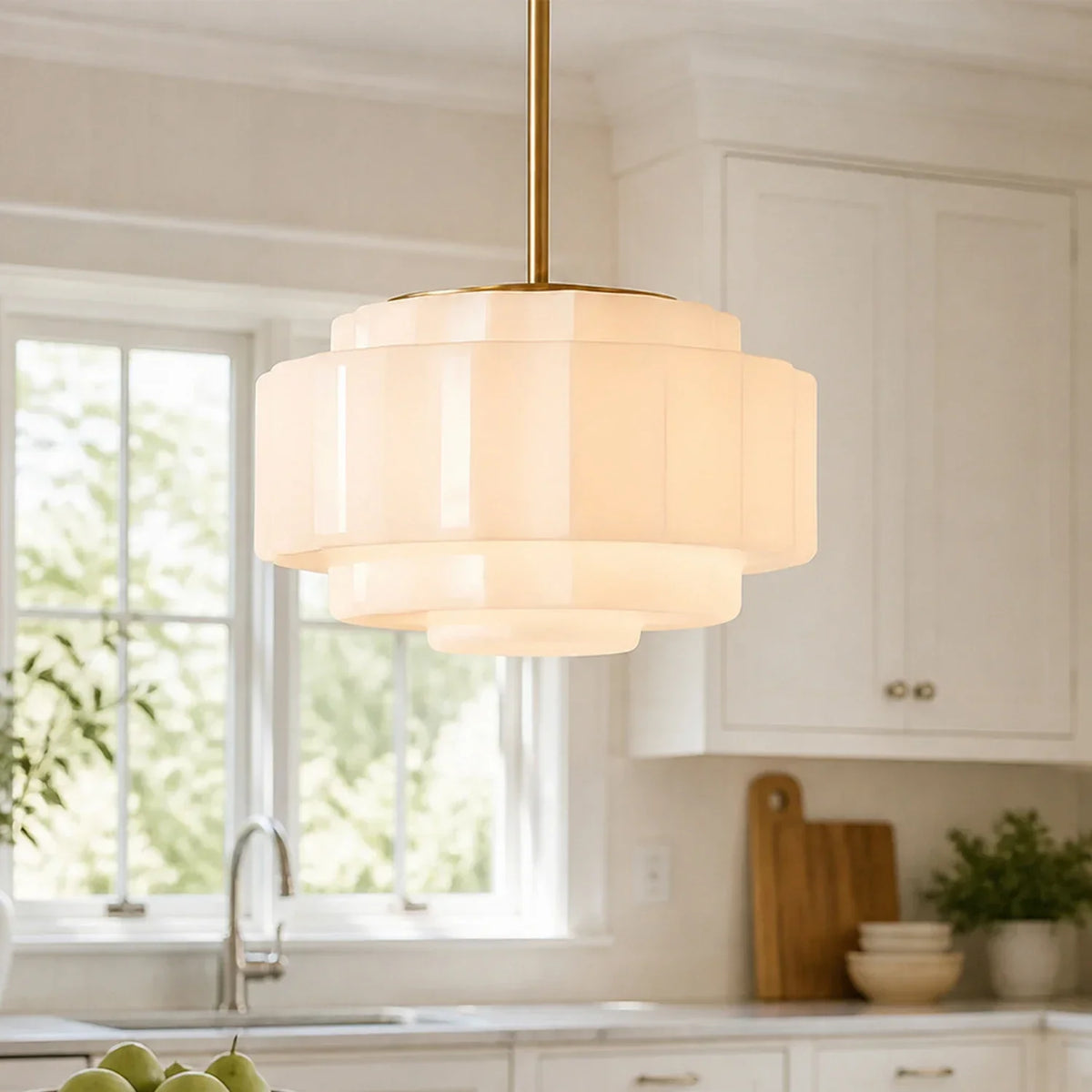 Layered Opal Glass Pendant Lamp — Antique Brass Finish