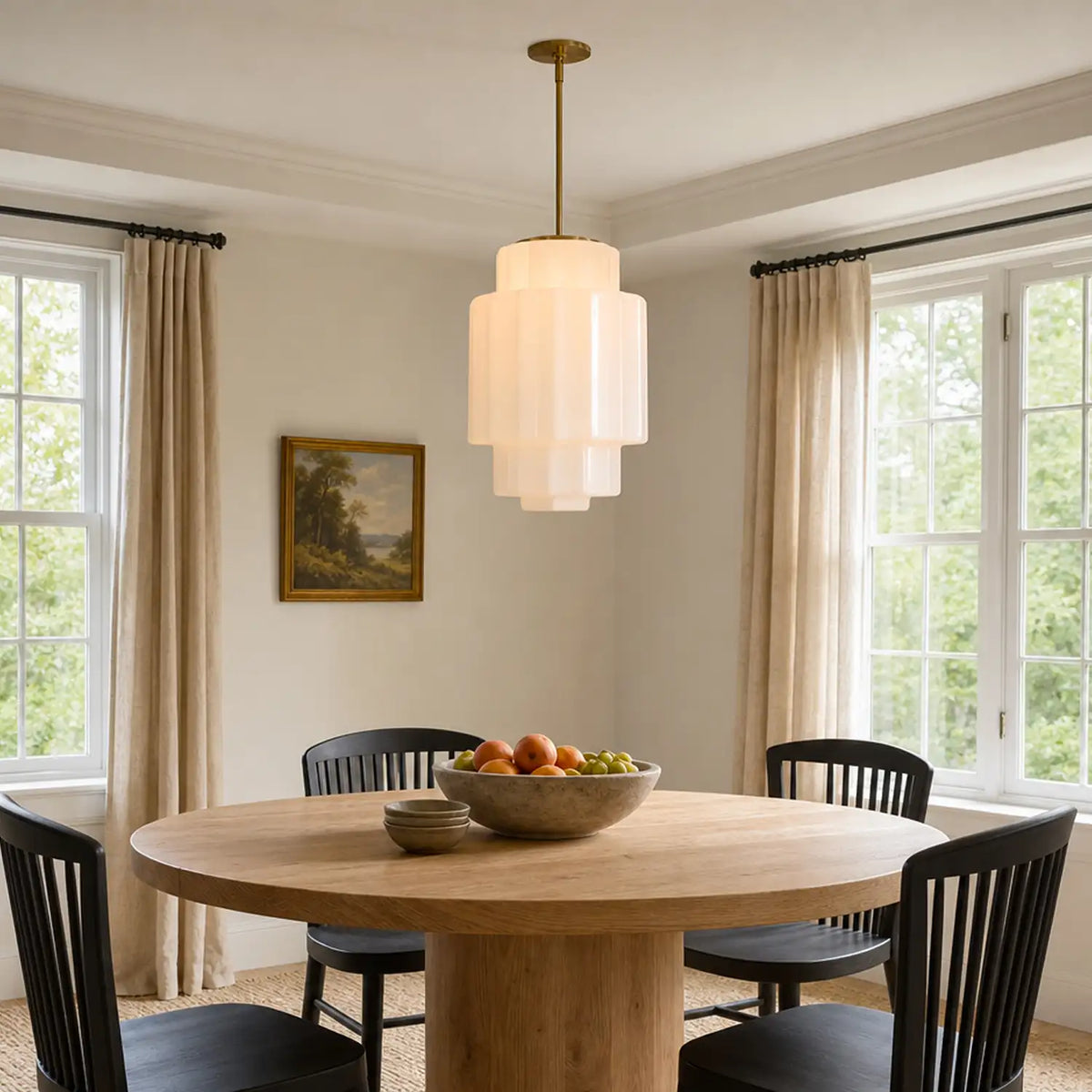 Layered Opal Glass Pendant Lamp — Antique Brass Finish