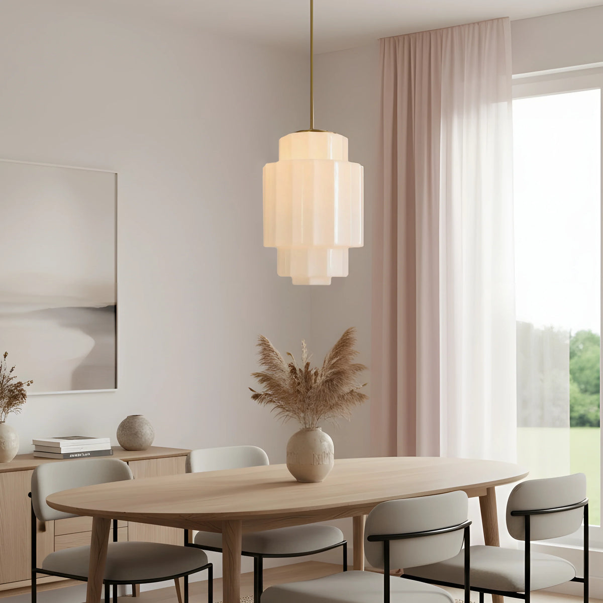 Layered Opal Glass Pendant Lamp — Antique Brass Finish