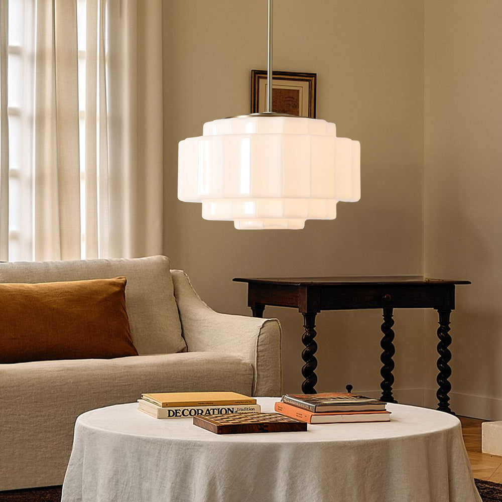 Layered Opal Glass Pendant Lamp — Antique Brass Finish