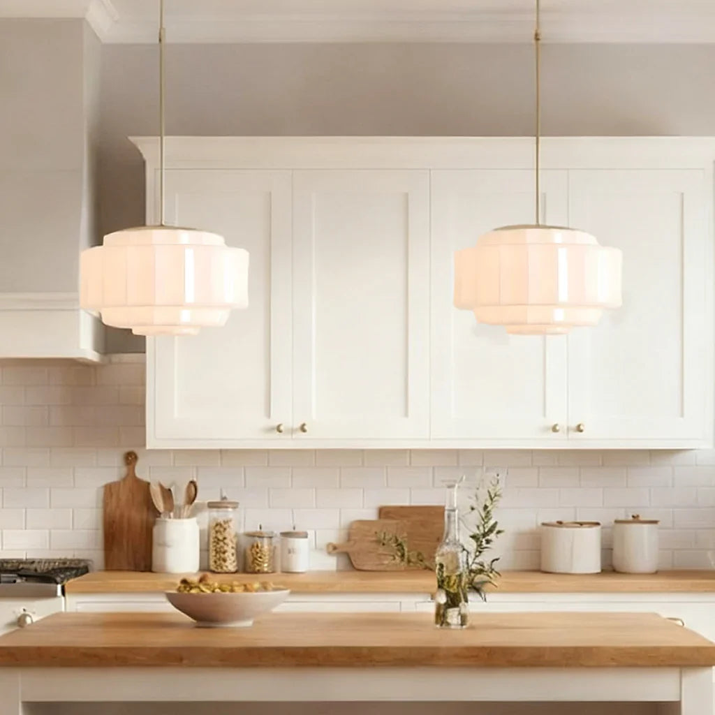Layered Opal Glass Pendant Lamp — Antique Brass Finish