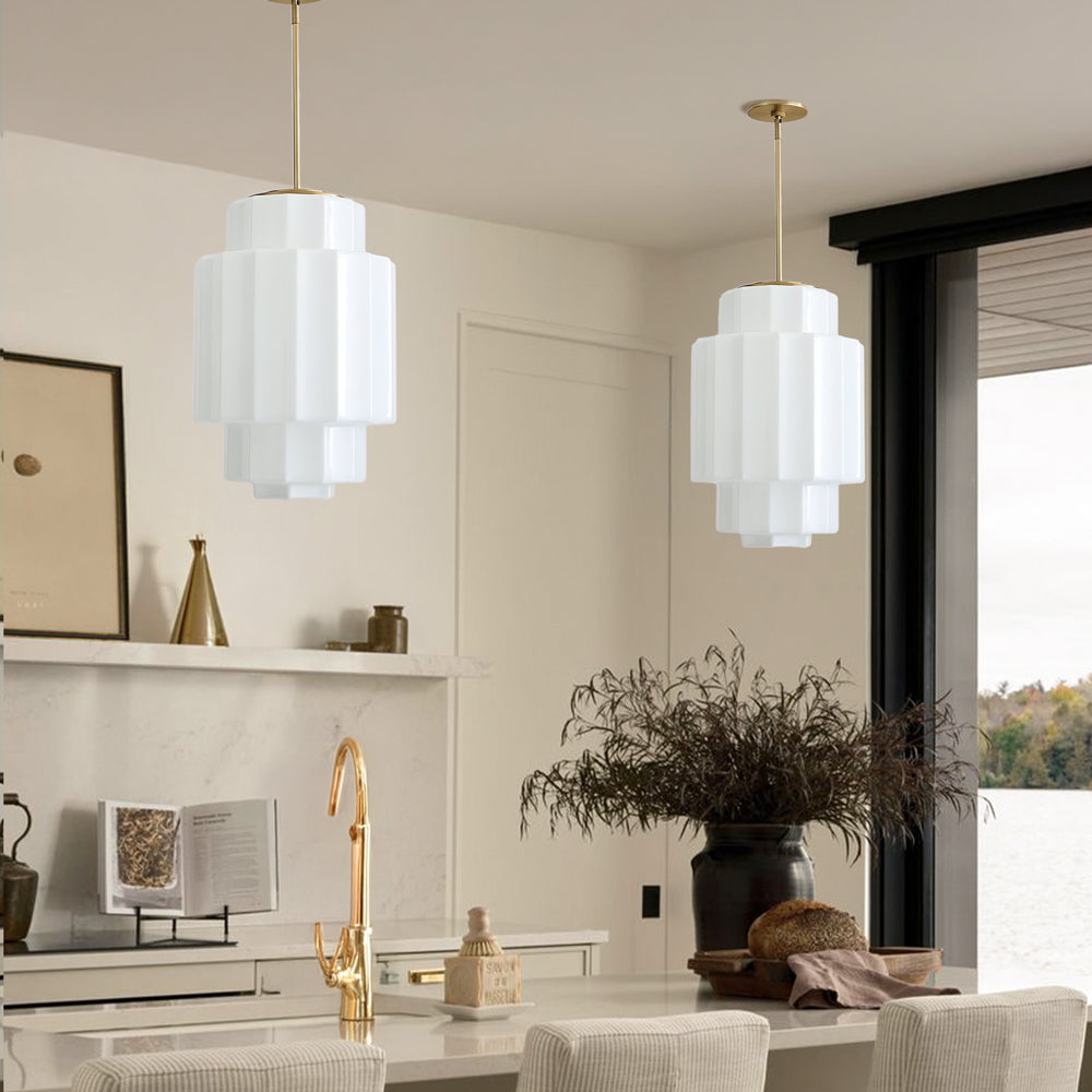 Layered Opal Glass Pendant Lamp — Antique Brass Finish