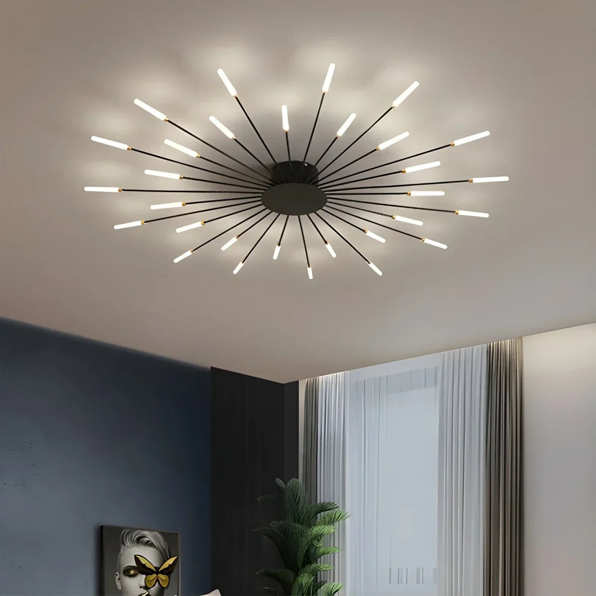 LED-Deckenleuchte aus Metall mit 20-42 Leuchten — Schwarz-Gold, dimmbar
