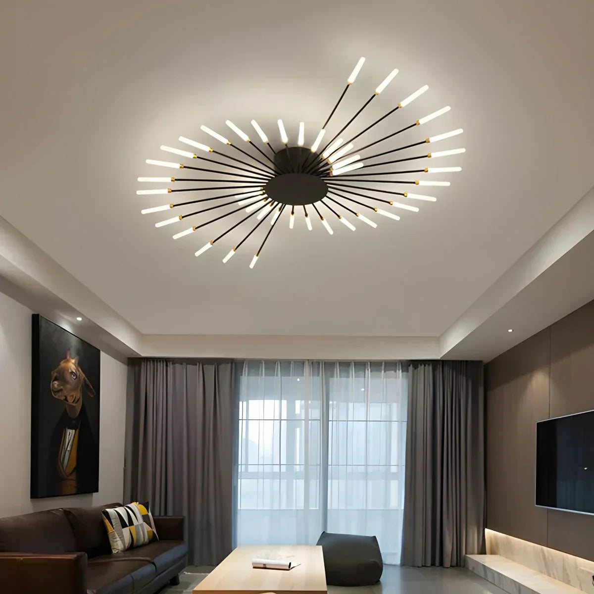 LED-Deckenleuchte aus Metall mit 20-42 Leuchten — Schwarz-Gold, dimmbar