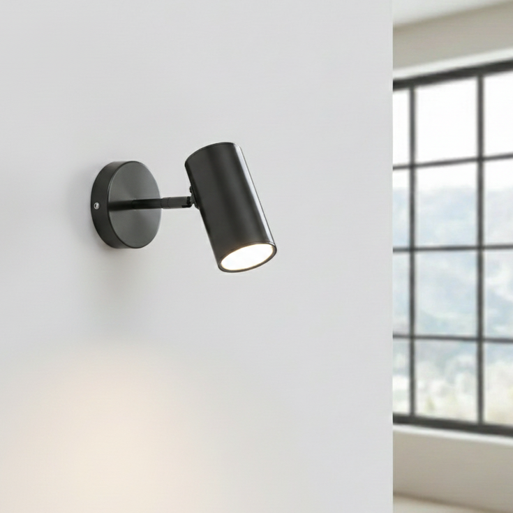 Foco de pared LED integrado giratorio, metal negro y dorado
