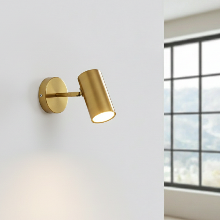 Foco de pared LED integrado giratorio, metal negro y dorado