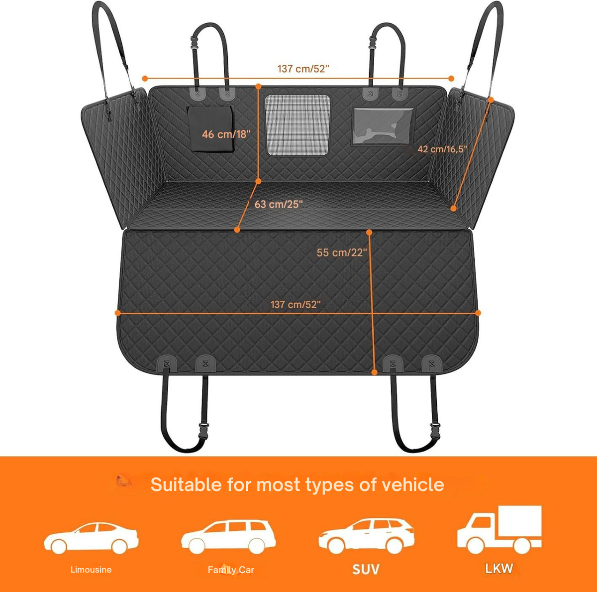 Autohoes voor honden op de achterbank — waterafstotende antislipmat