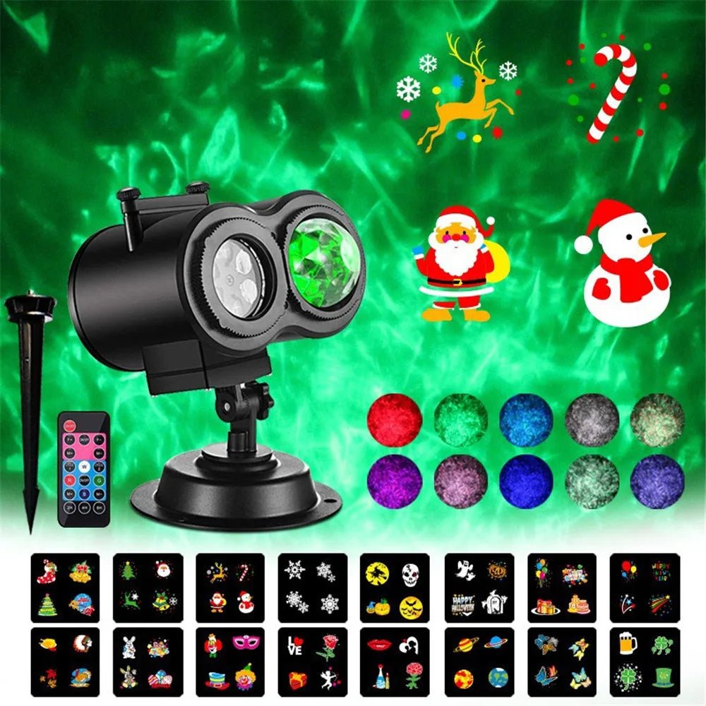 AuroraGlow Outdoor Christmas Lights Projector — 16 Animated Holiday Motifs