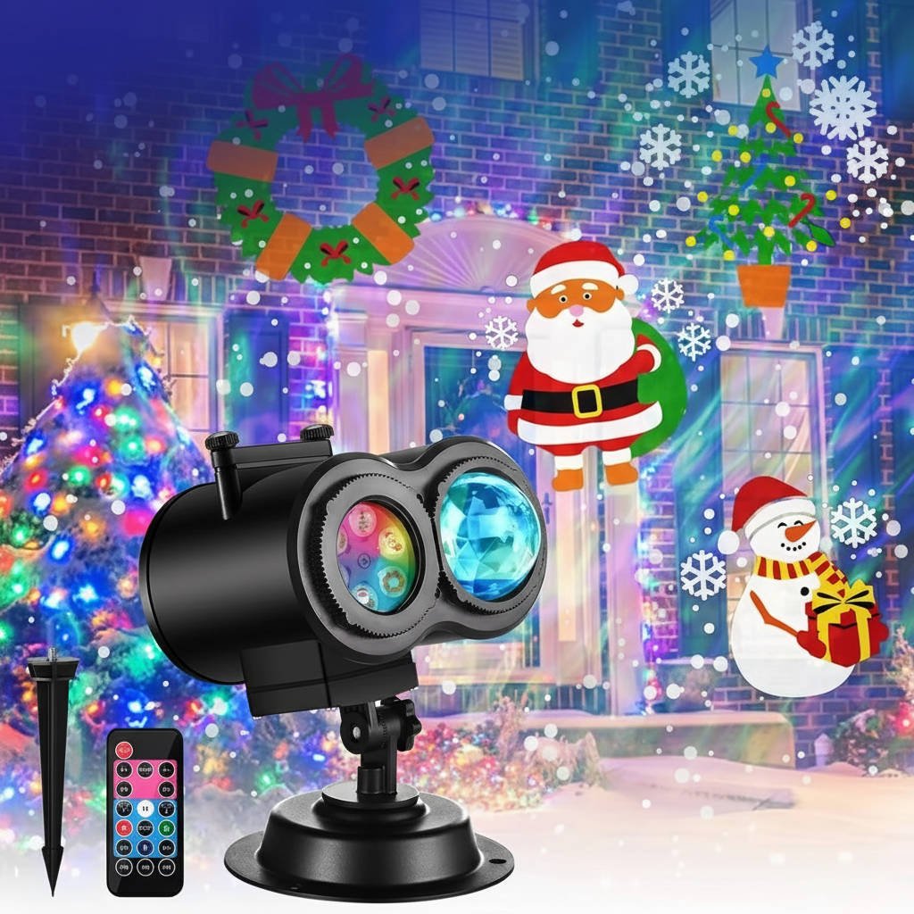 AuroraGlow Outdoor Christmas Lights Projector — 16 Animated Holiday Motifs