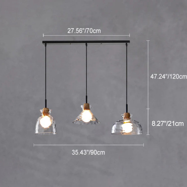 E26-Pendelleuchte – Transparenter Glasschirm mit Holz, Retro
