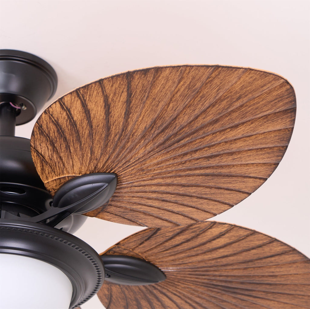 Tropischer Holz-Deckenventilator mit Licht, Fernbedienung und 6 Geschwindigkeitsstufen