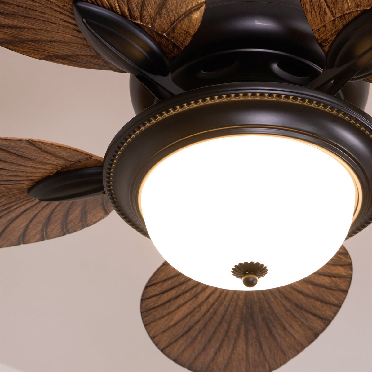 Tropischer Holz-Deckenventilator mit Licht, Fernbedienung und 6 Geschwindigkeitsstufen
