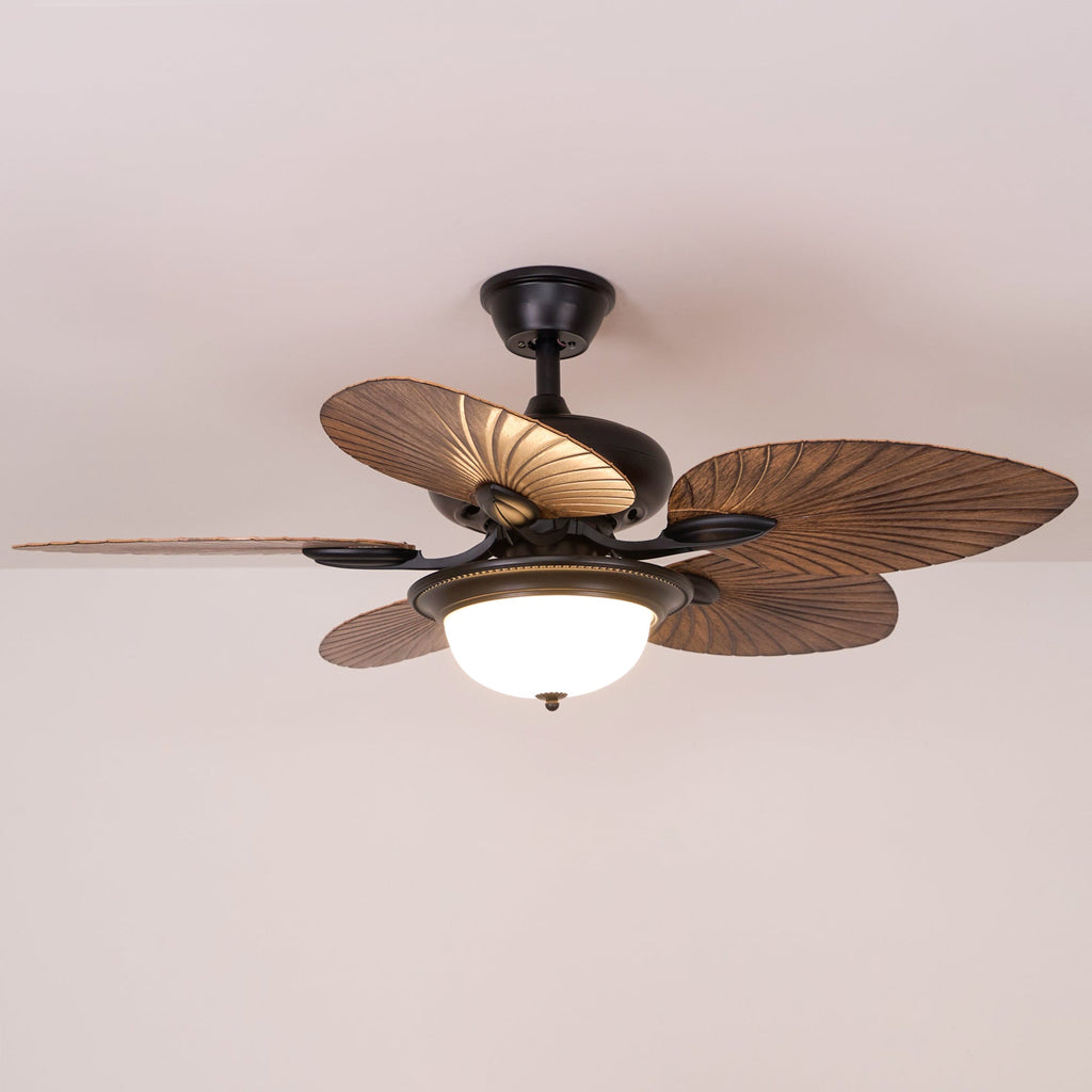 Tropischer Holz-Deckenventilator mit Licht, Fernbedienung und 6 Geschwindigkeitsstufen