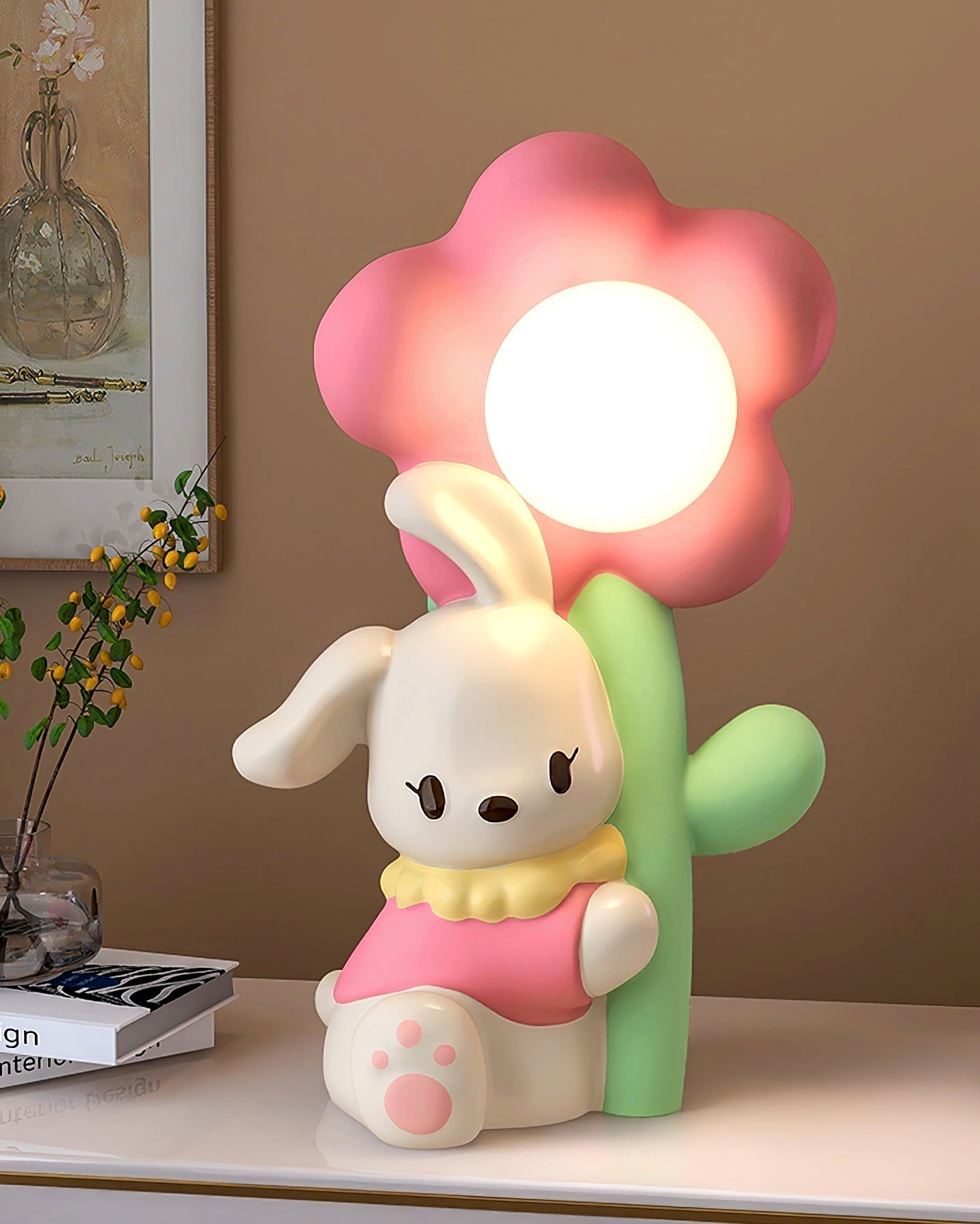 LumiBunny Nightstand Lamp — Rabbit and Floral Motif, Soft Ambient Glow