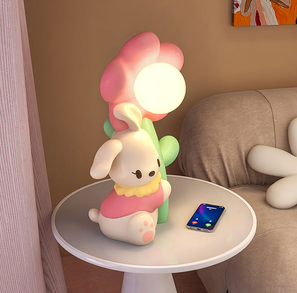 LumiBunny Nightstand Lamp — Rabbit and Floral Motif, Soft Ambient Glow