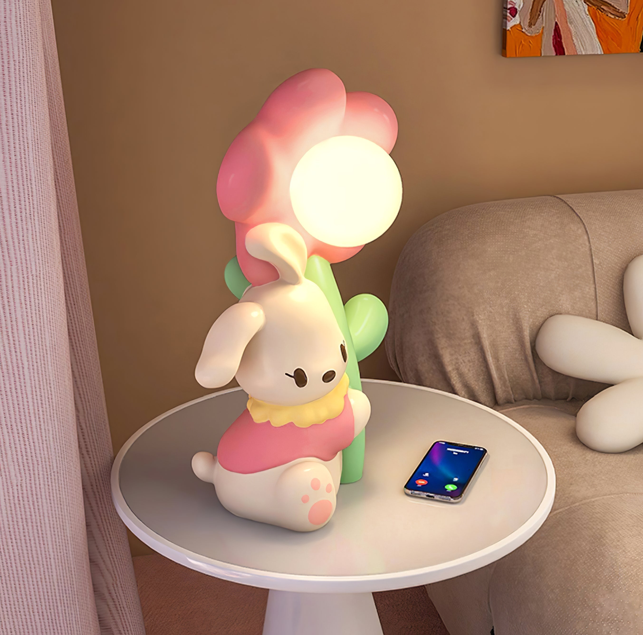 LumiBunny Nightstand Lamp — Rabbit and Floral Motif, Soft Ambient Glow