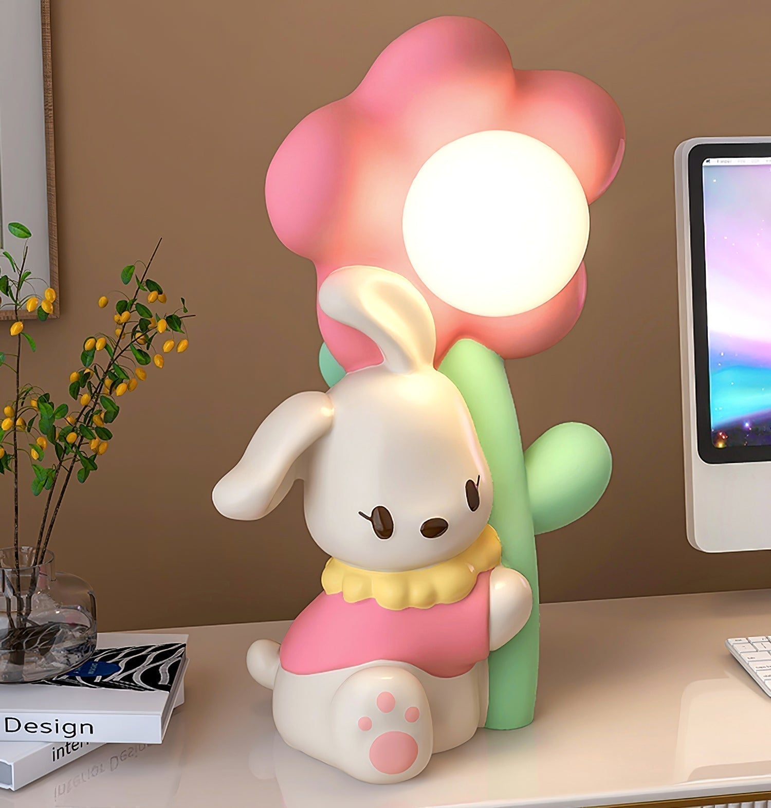 LumiBunny Nightstand Lamp — Rabbit and Floral Motif, Soft Ambient Glow