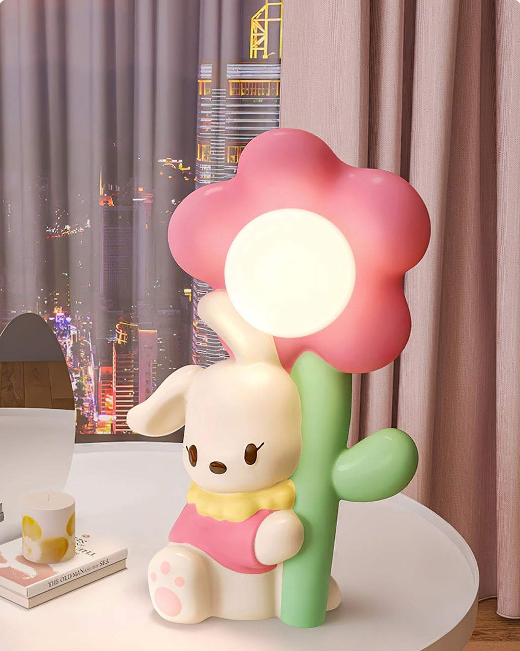 LumiBunny Nightstand Lamp — Rabbit and Floral Motif, Soft Ambient Glow