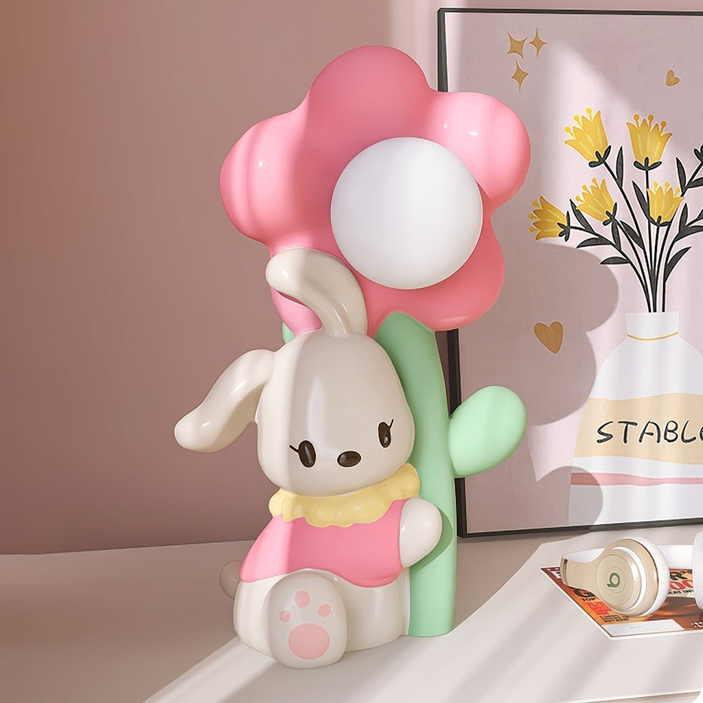 LumiBunny Nightstand Lamp — Rabbit and Floral Motif, Soft Ambient Glow