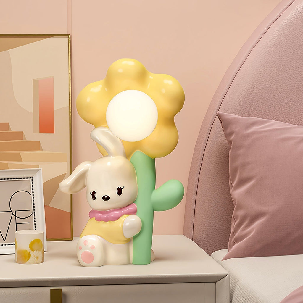 LumiBunny Nightstand Lamp — Rabbit and Floral Motif, Soft Ambient Glow