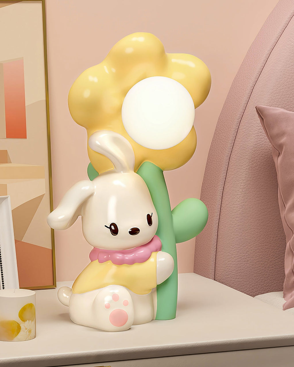 LumiBunny Nightstand Lamp — Rabbit and Floral Motif, Soft Ambient Glow