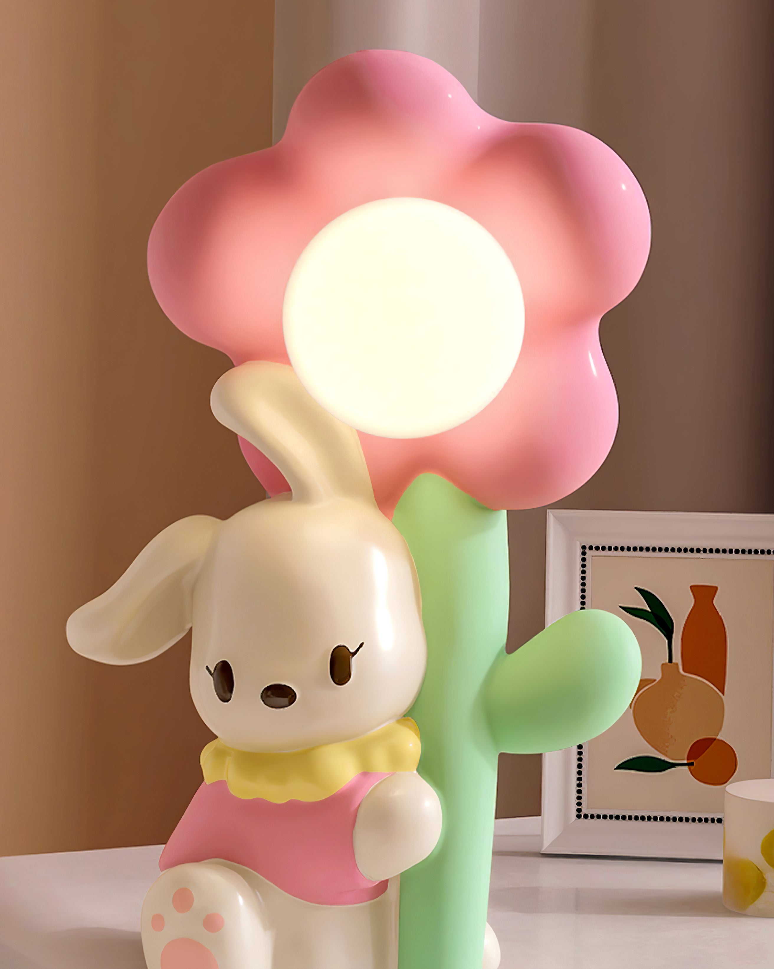 LumiBunny Nightstand Lamp — Rabbit and Floral Motif, Soft Ambient Glow