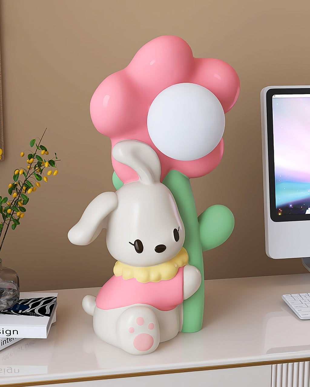 LumiBunny Nightstand Lamp — Rabbit and Floral Motif, Soft Ambient Glow