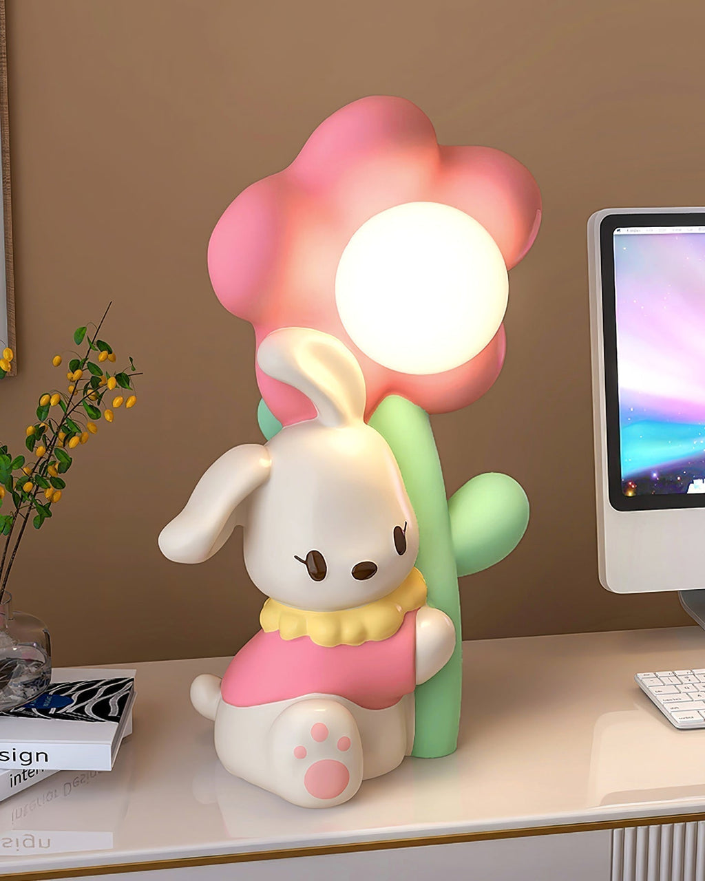 LumiBunny Nightstand Lamp — Rabbit and Floral Motif, Soft Ambient Glow