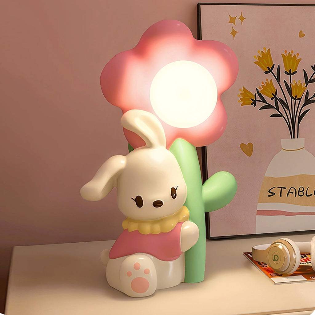 LumiBunny Nightstand Lamp — Rabbit and Floral Motif, Soft Ambient Glow