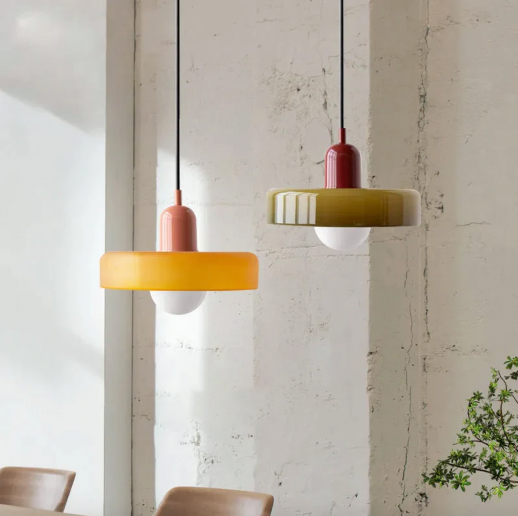 Lámpara colgante de vidrio – Pantalla Bauhaus de doble color