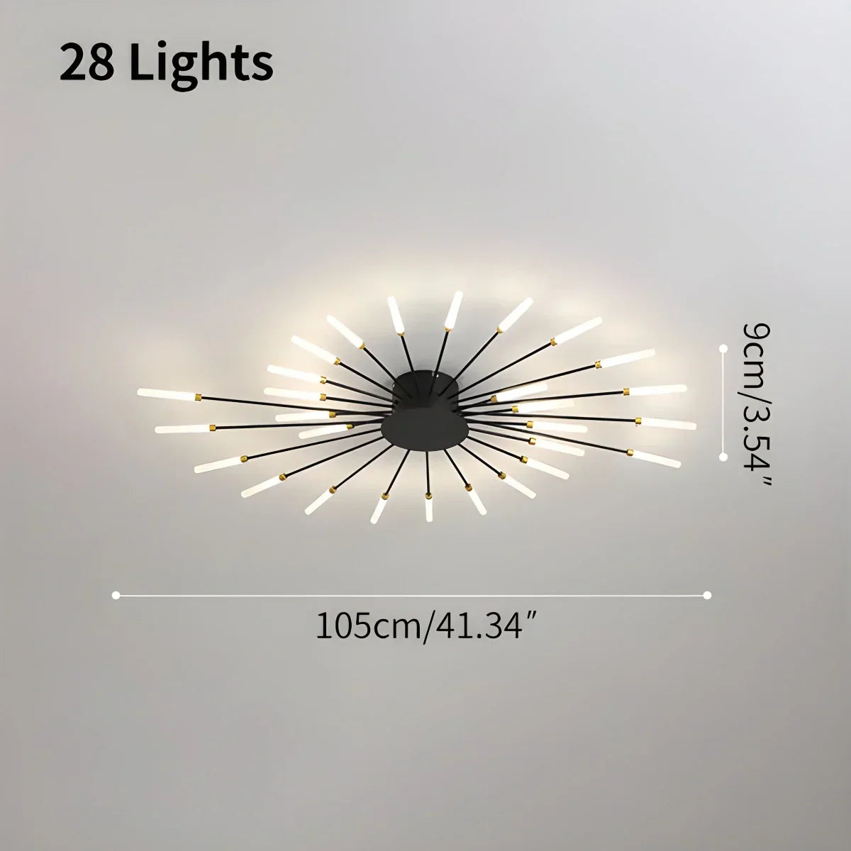 LED-Deckenleuchte aus Metall mit 20-42 Leuchten — Schwarz-Gold, dimmbar
