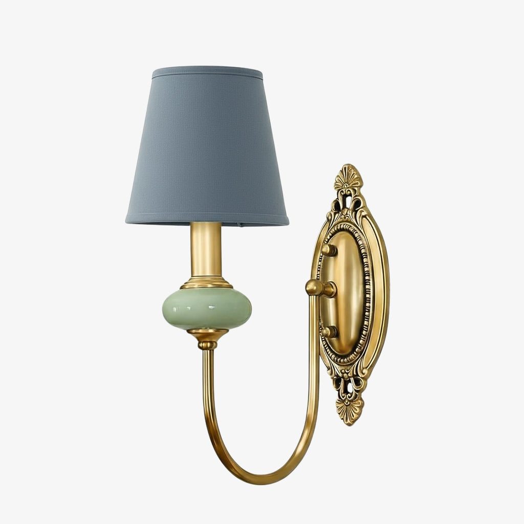 Keramische wandlamp met stoffen kap, 1 of 2 E27-lampen