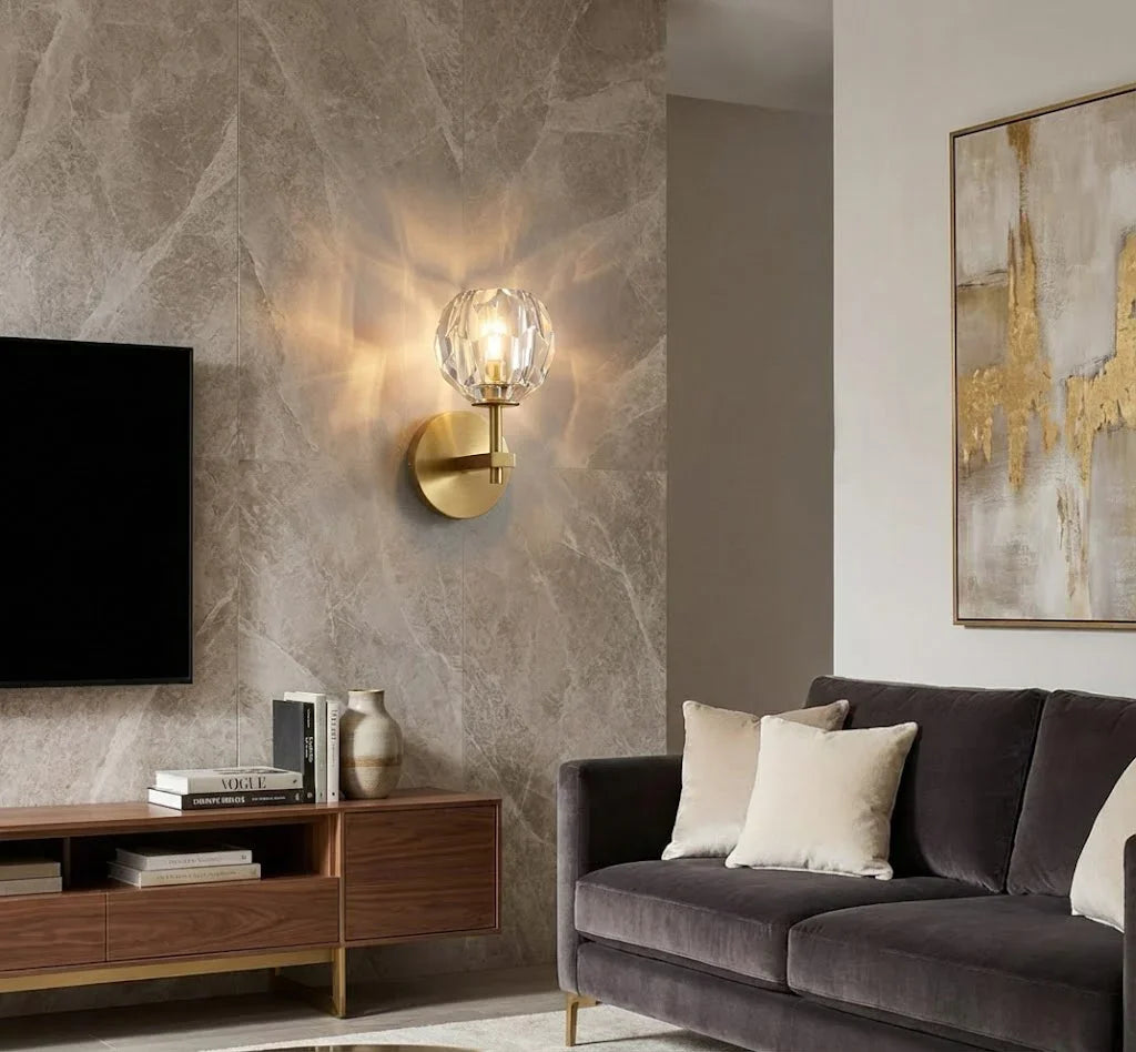 Faceted Crystal Brass Wall Sconce | wildoxy