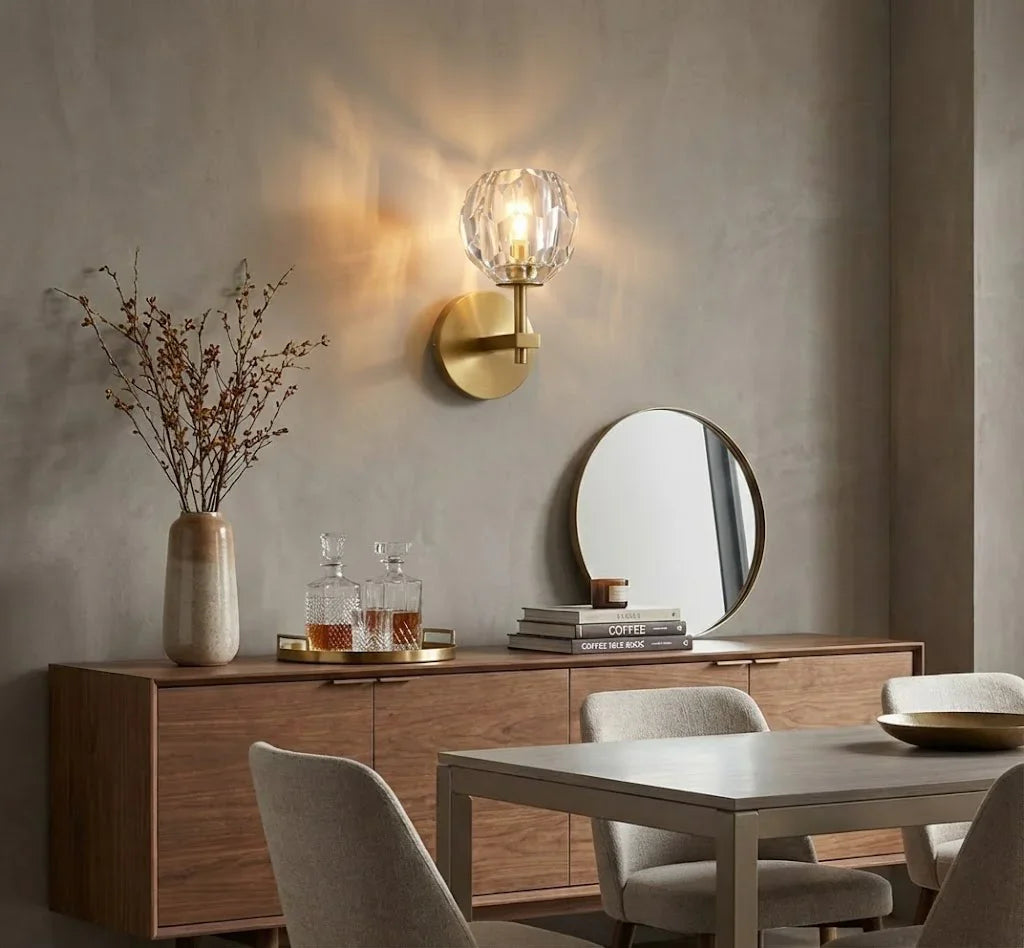 Faceted Crystal Brass Wall Sconce | wildoxy