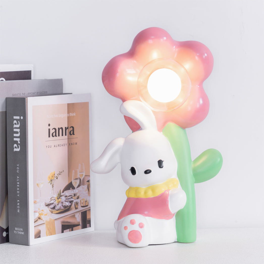 LumiBunny Nightstand Lamp — Rabbit and Floral Motif, Soft Ambient Glow