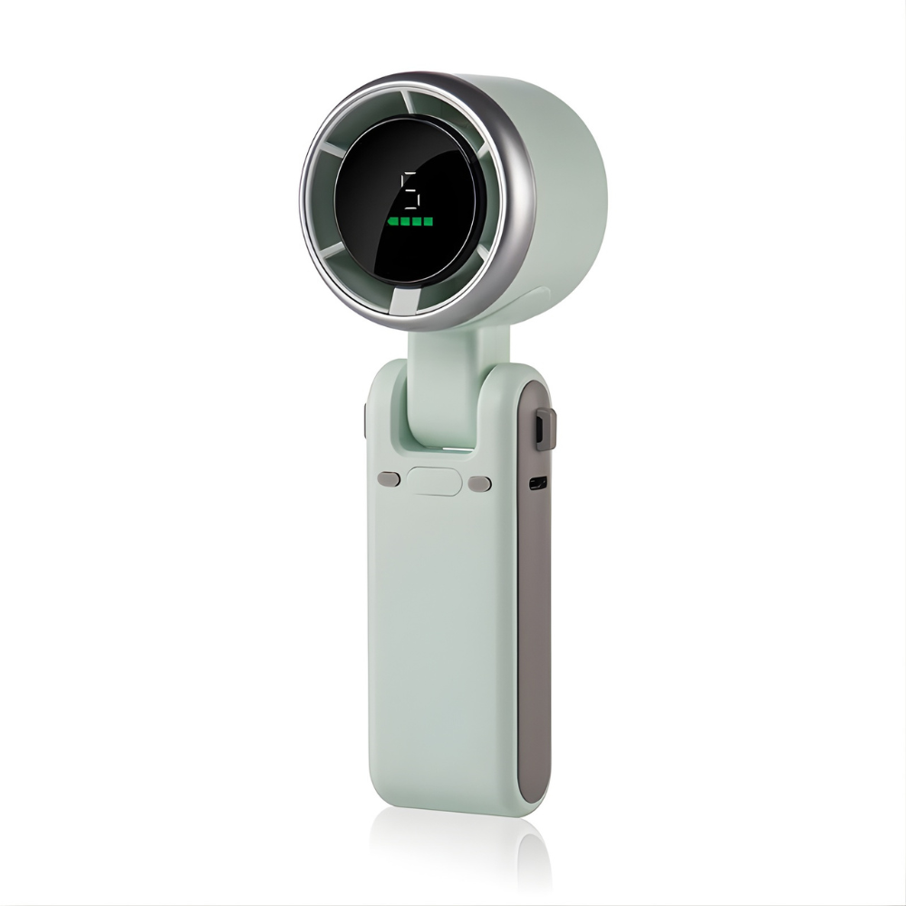 Ventilator de mână pliabil — 3-în-1, afișaj digital, 5 viteze