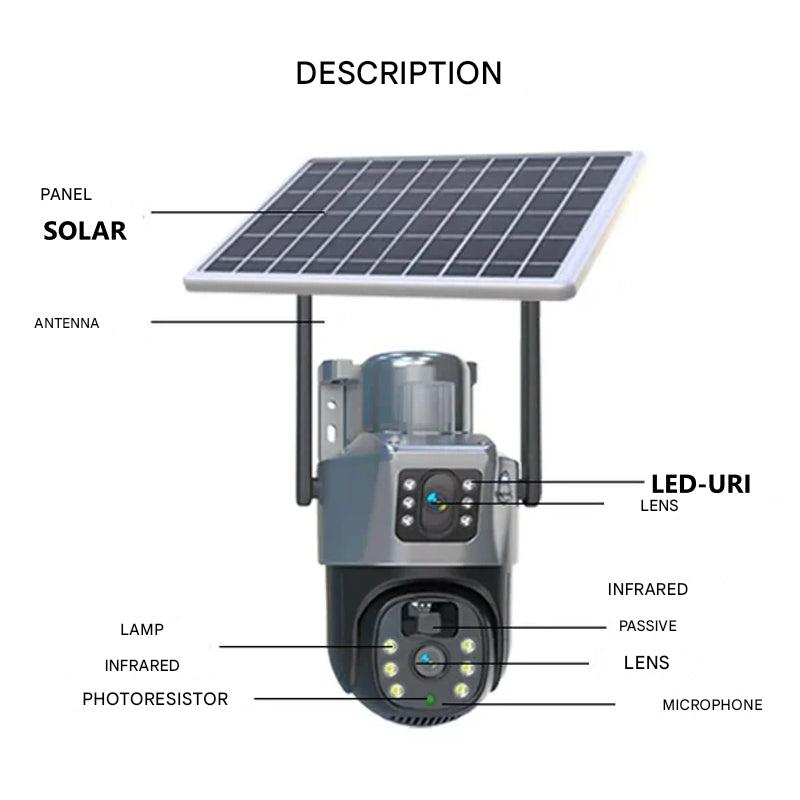 Trådlös 4K-säkerhetskamera med solcell — dubbla linser och 10x zoom