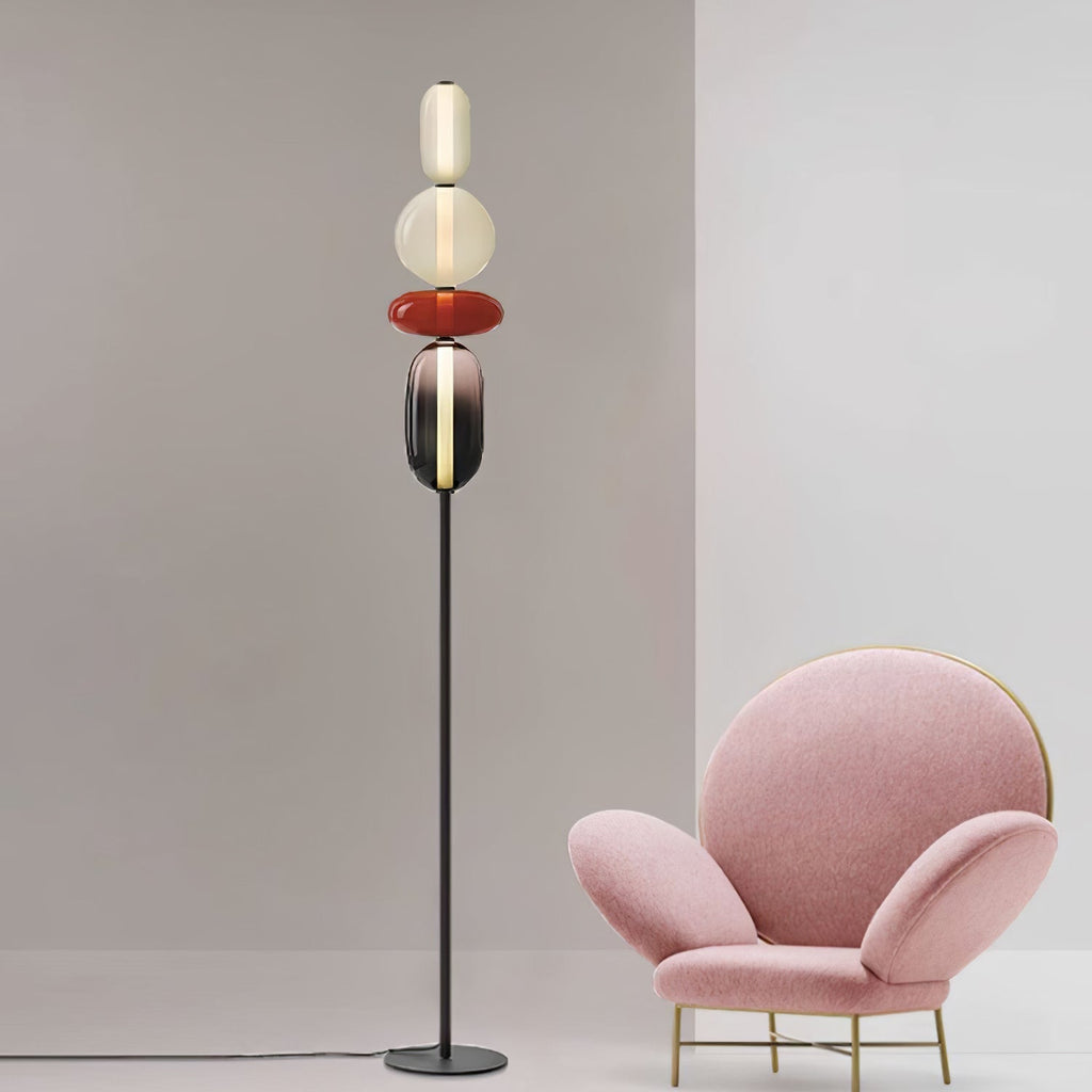 Handgeblasene Glas-Stehlampe mit schwarzem Standfuß