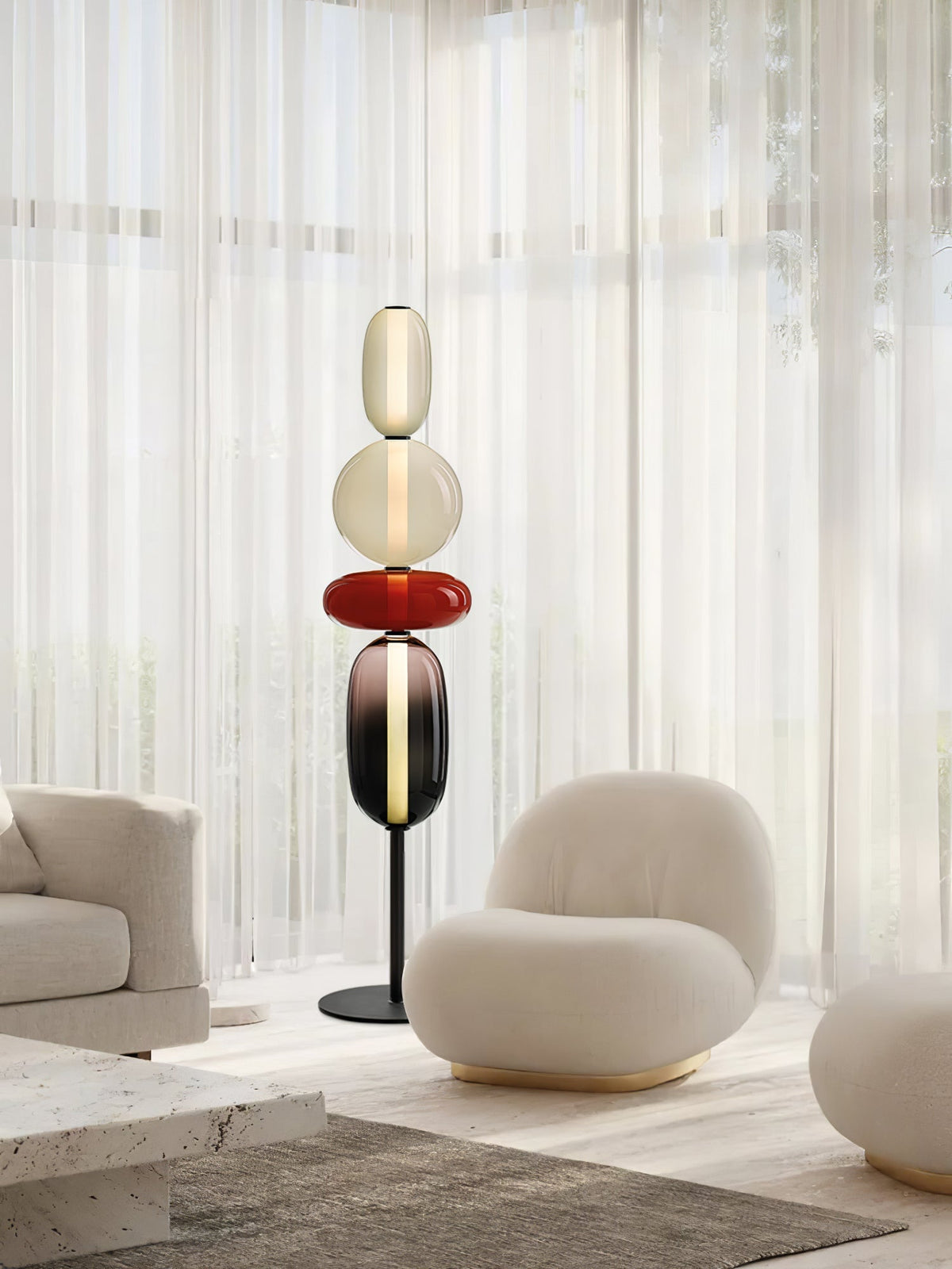Handgeblasene Glas-Stehlampe mit schwarzem Standfuß