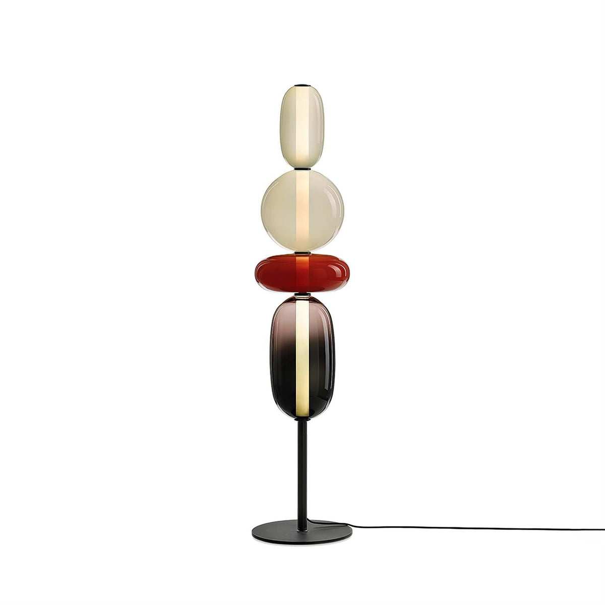 Handgeblasene Glas-Stehlampe mit schwarzem Standfuß