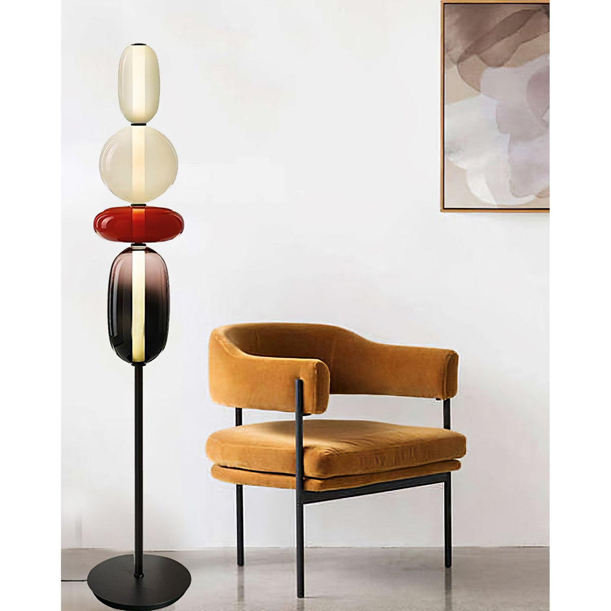 Handgeblasene Glas-Stehlampe mit schwarzem Standfuß