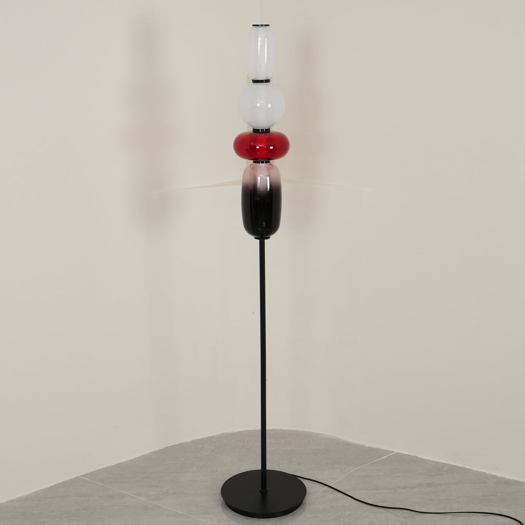Handgeblasene Glas-Stehlampe mit schwarzem Standfuß