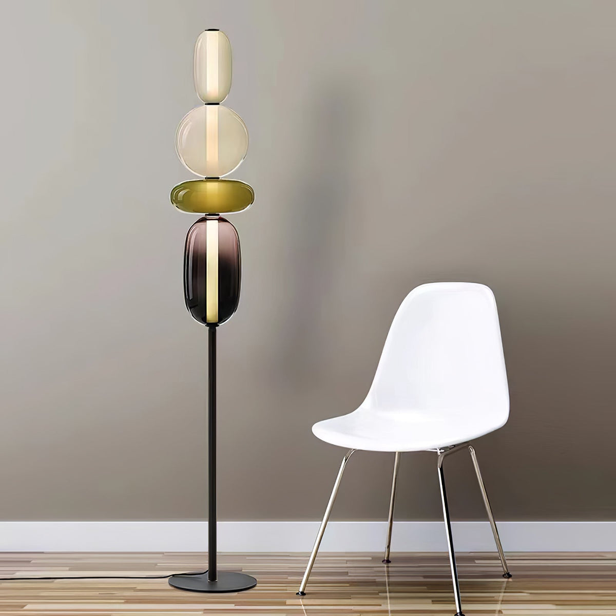 LED-golvlampa i glas, 130 eller 160 cm, röd vit svart