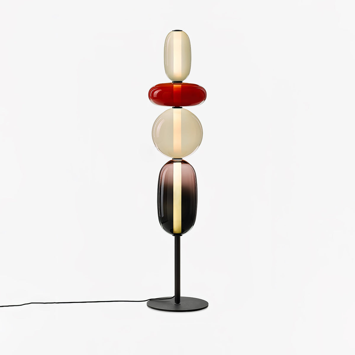 LED-golvlampa i glas, 130 eller 160 cm, röd vit svart