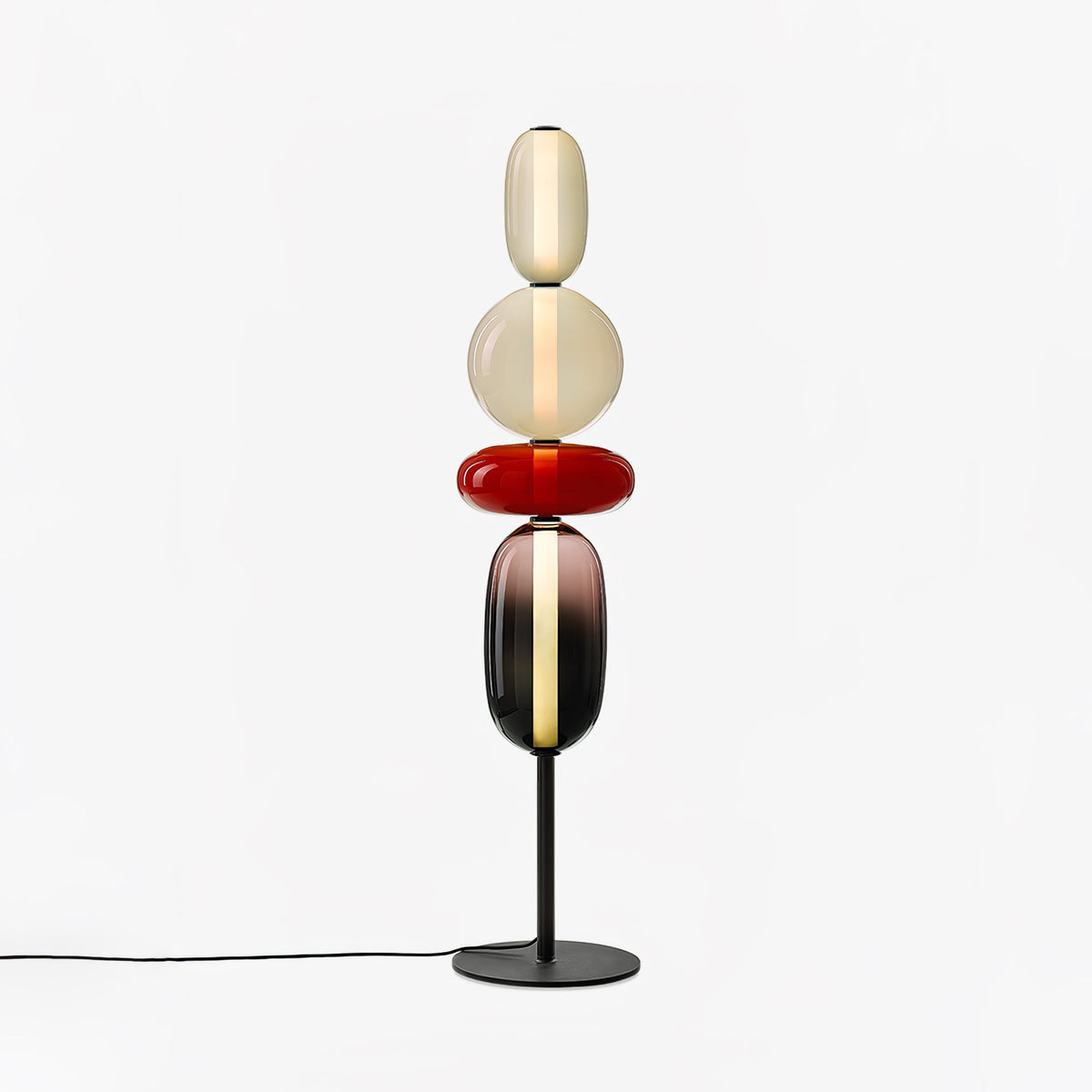 LED-golvlampa i glas, 130 eller 160 cm, röd vit svart