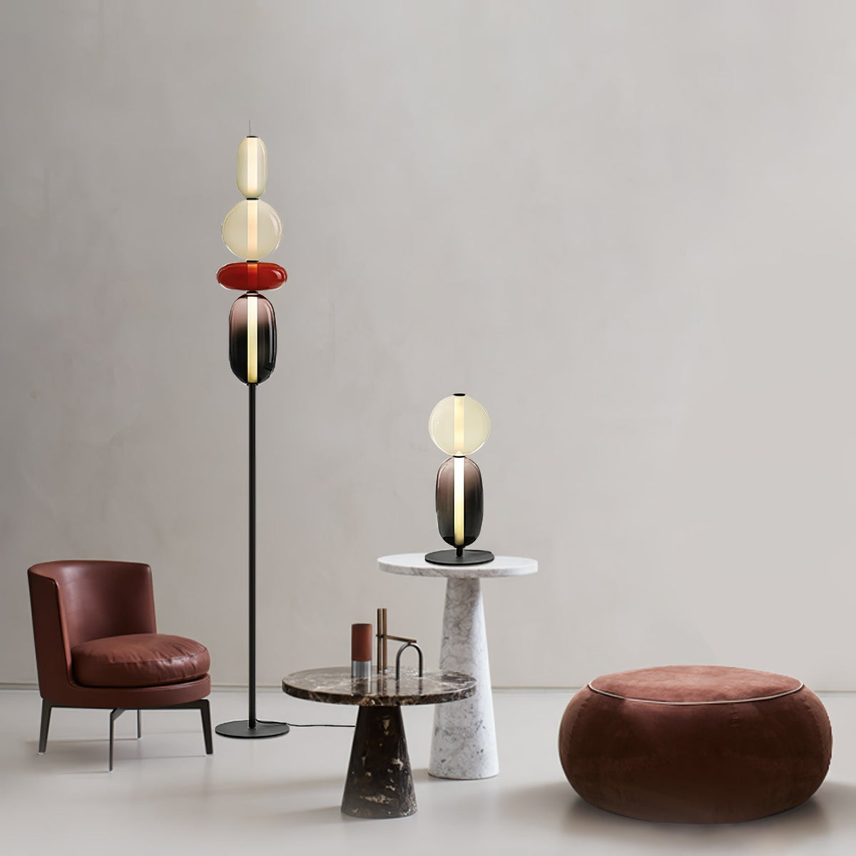 LED-golvlampa i glas, 130 eller 160 cm, röd vit svart