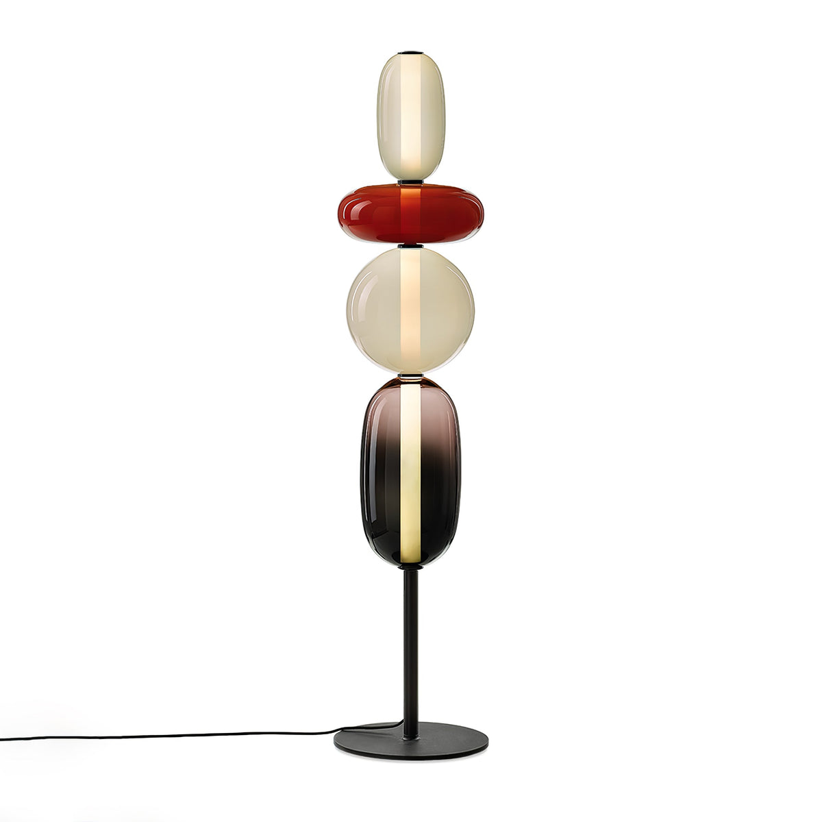 LED-golvlampa i glas, 130 eller 160 cm, röd vit svart