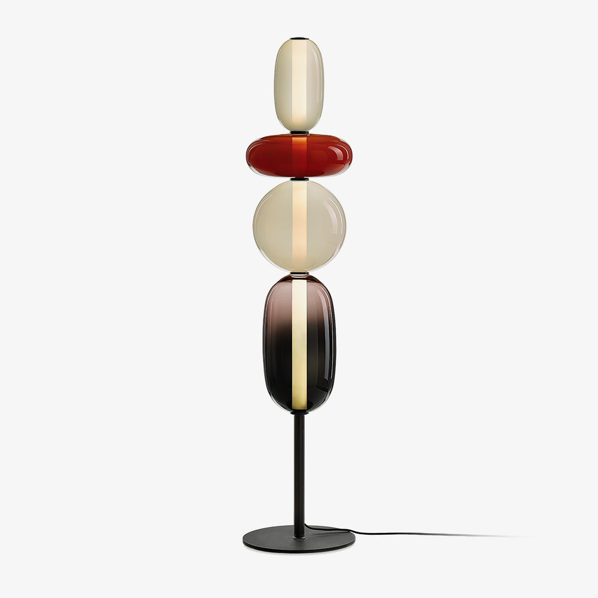 LED-golvlampa i glas, 130 eller 160 cm, röd vit svart